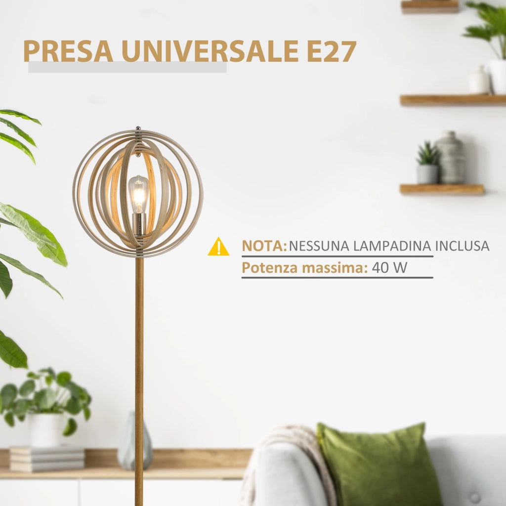 Lampada da Terra in Acciaio Colore Legno Ø38x160 cm