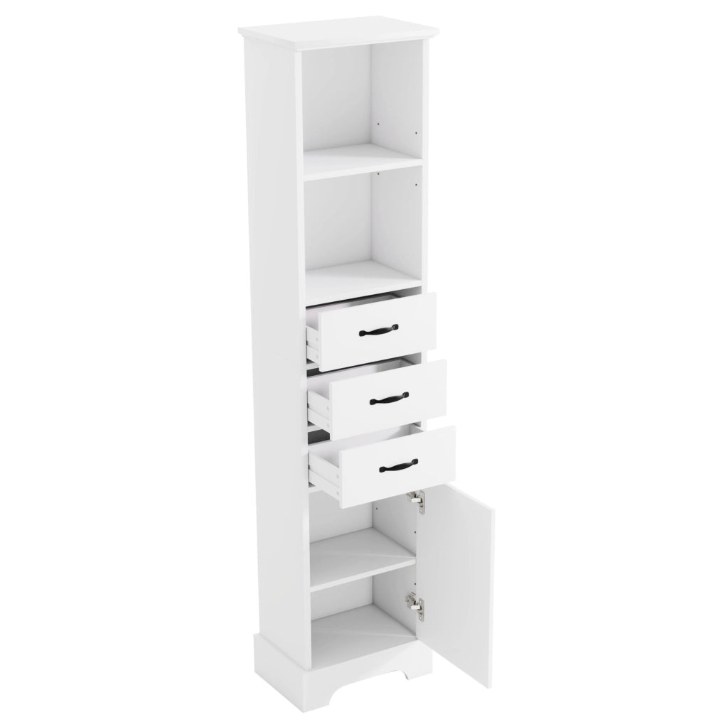 Colonna bagno in MDF bianca con 3 cassetti, 38x26x172,5 cm