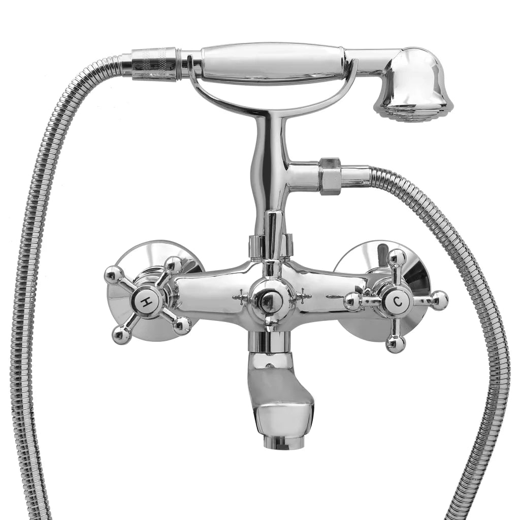 Rubinetto Vasca a 2 Maniglie con Soffione a Mano Cromato Retro CFW6544682