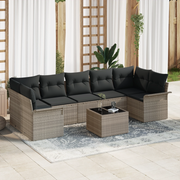 Set di divani da giardino 8 pezzi con cuscini grigio chiaro in rattan poliestere