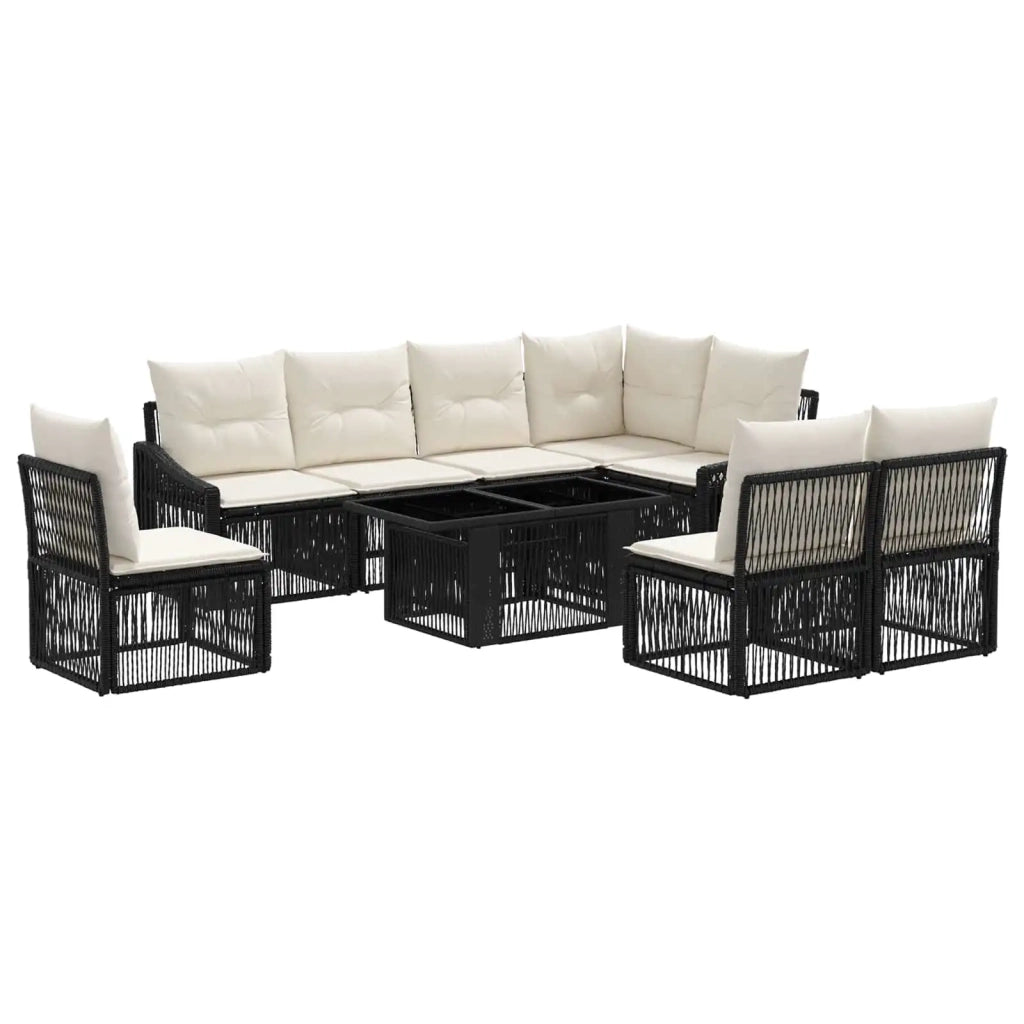 Set Divano da Giardino 9 pz Nero e Bianco Crema polyrattan 3437257