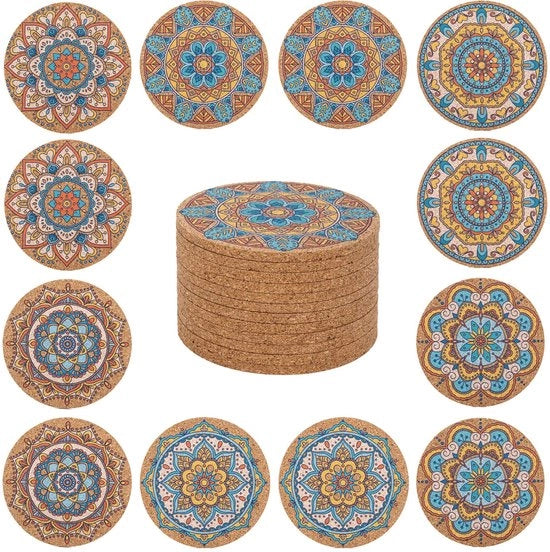 Set di 12 supporti per bicchieri in gomma, supporti per bicchieri per salotto, supporti per tavolo per decorazione cucina e sala da pranzo, assorbenti di 10 cm di diametro