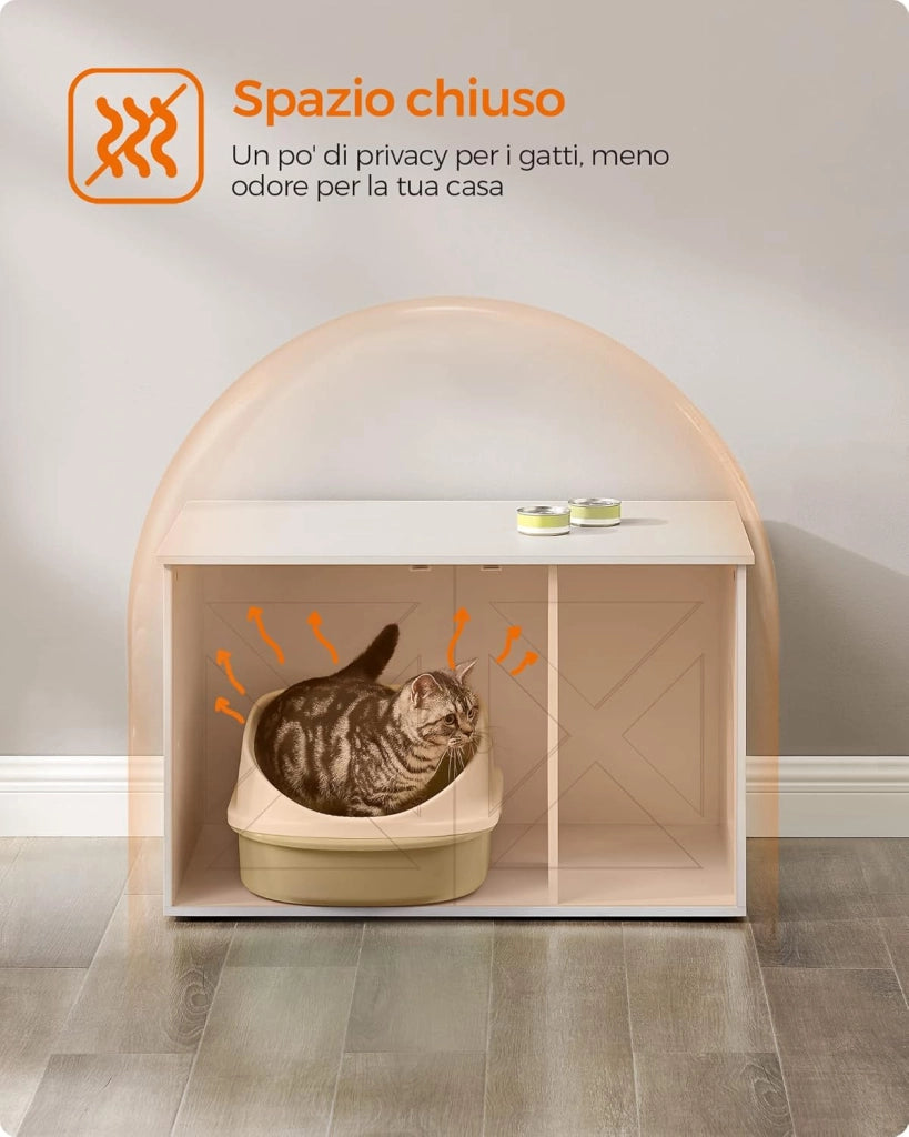 Feandrea Mobile Lettiera per Gatti con Divisorio Rimovibile, Cassetta per Gatti per Interno, Tavolino, 80 x 53 x 50 cm, Bianco PCL002W01