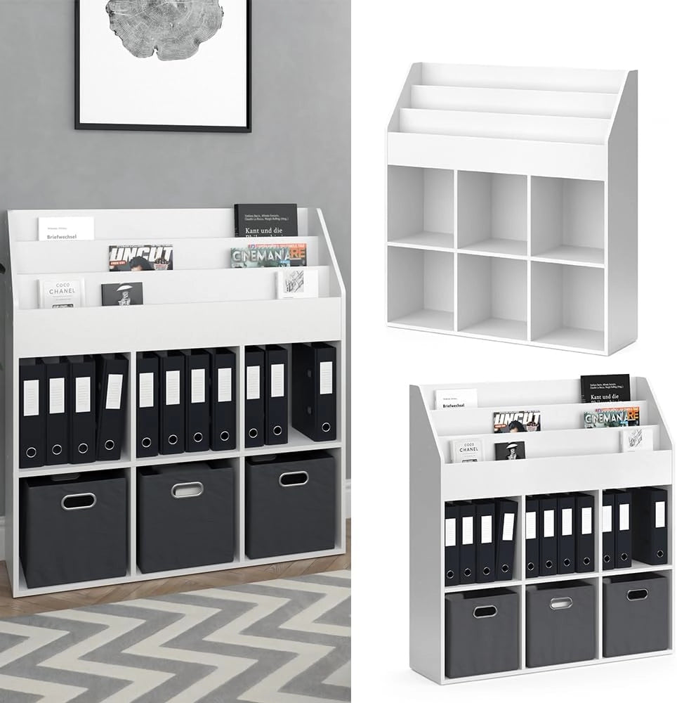 Libreria bambini Luigi, Bianco, 107.2 x 114.2 cm, combinabile per riporre giocattoli e libri