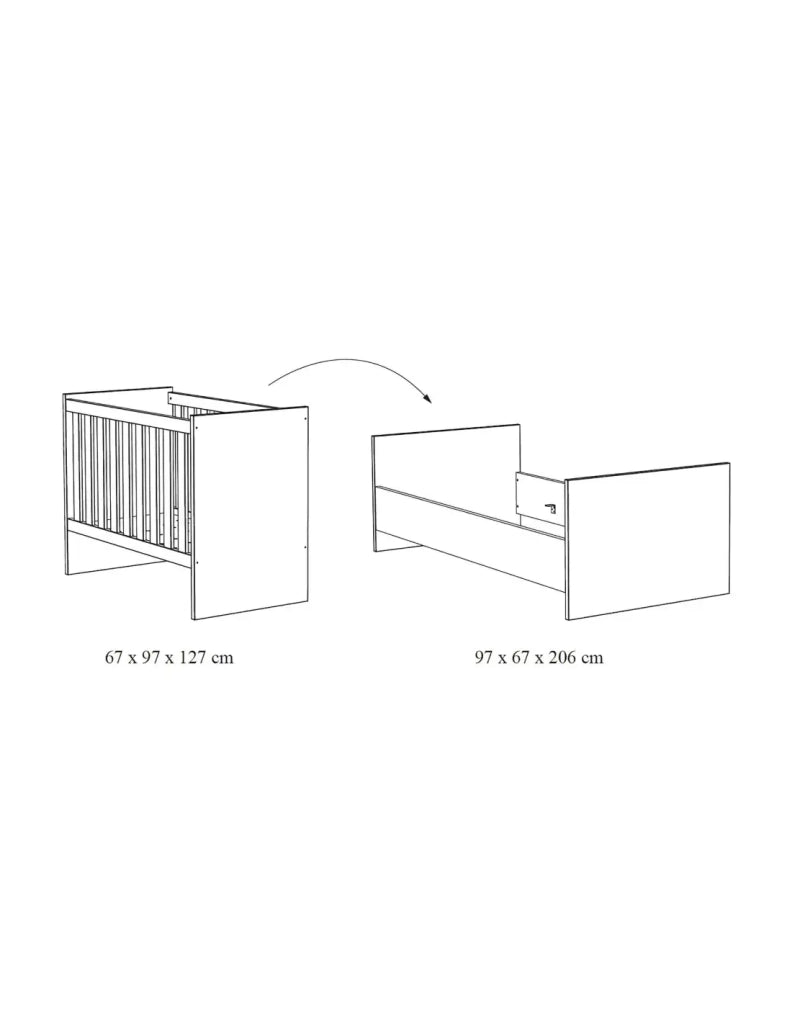 Lettino robusto 60x120 trasformabile in letto per bambini 90x200, colore bianco, collezione DANAÉ.