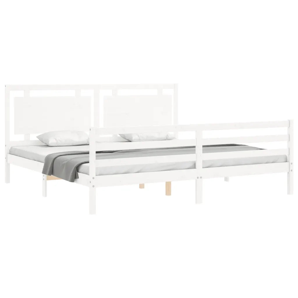 Giroletto con Testiera Bianco 200x200 cm in Legno Massello 3194072