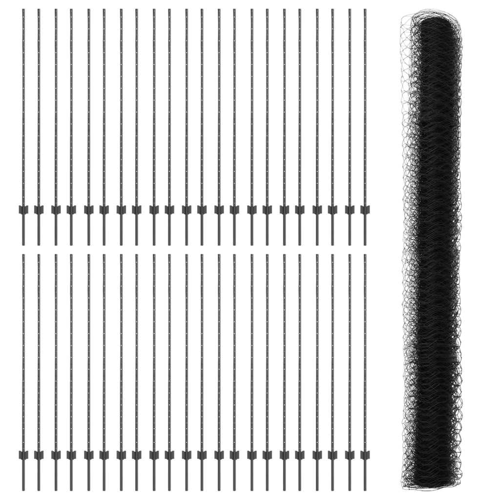 Posti di Recinzione  22 pcs U-Channel Grigio 160 cm Acciaio