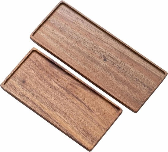 Servizio da tavola in legno di pioggia - set di 2 piatti da servizio in legno decorativo - grande e piccolo - piatto da servizio allungato - stile rustico