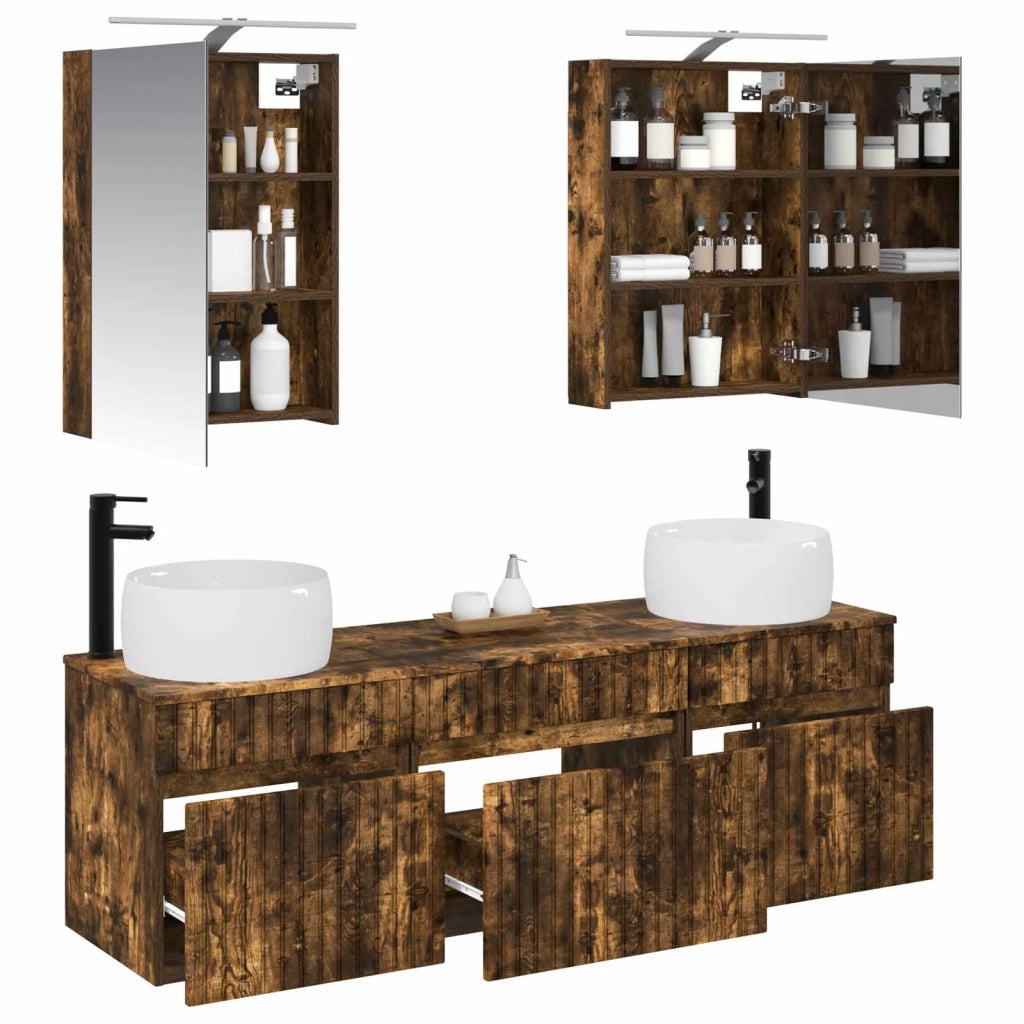Set di Armadi da Bagno 5 pcs Rovere Fumo 50 x 14,5 x 70 cm 3406635