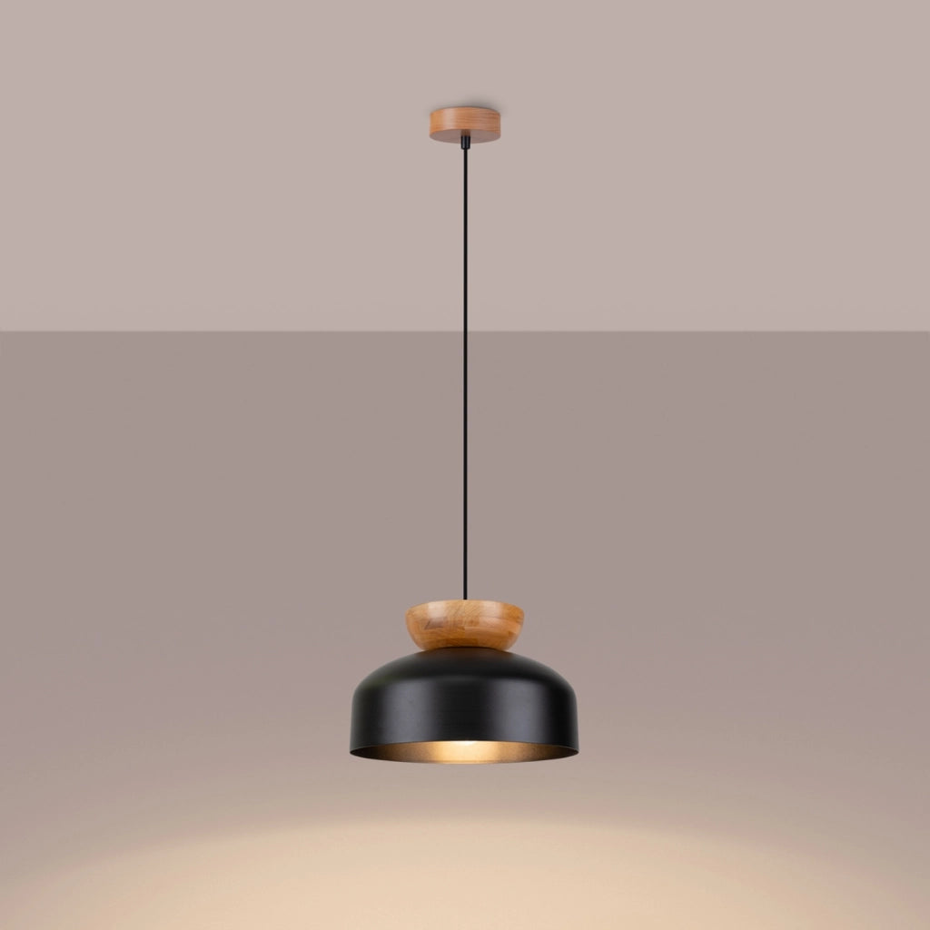 Lampada sospensione nera legno ELODEA E27 15W Pure Lume