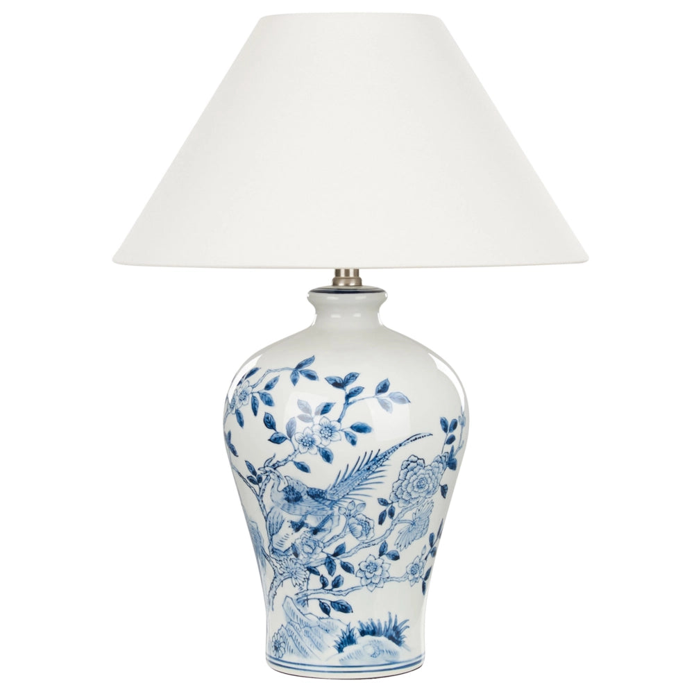 Lampada da tavolo classica con paralume in tessuto di lino base in porcellana bianco e blu 55 cm elegante retrò classico camera da letto soggiorno
