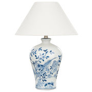 Lampada da tavolo classica con paralume in tessuto di lino base in porcellana bianco e blu 55 cm elegante retrò classico camera da letto soggiorno