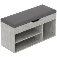 Scarpiera Salvaspazio Imbottita a 3 Ripiani Aperti con Spazio a Scomparsa, in Legno, 80x30x45 cm, Nero e Grigio