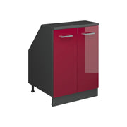 Mobile cucina sottotetto R-Line Rosso lucido/Antracite 60 cm con 2 porte, carcassa 60 cm profondità Vicco