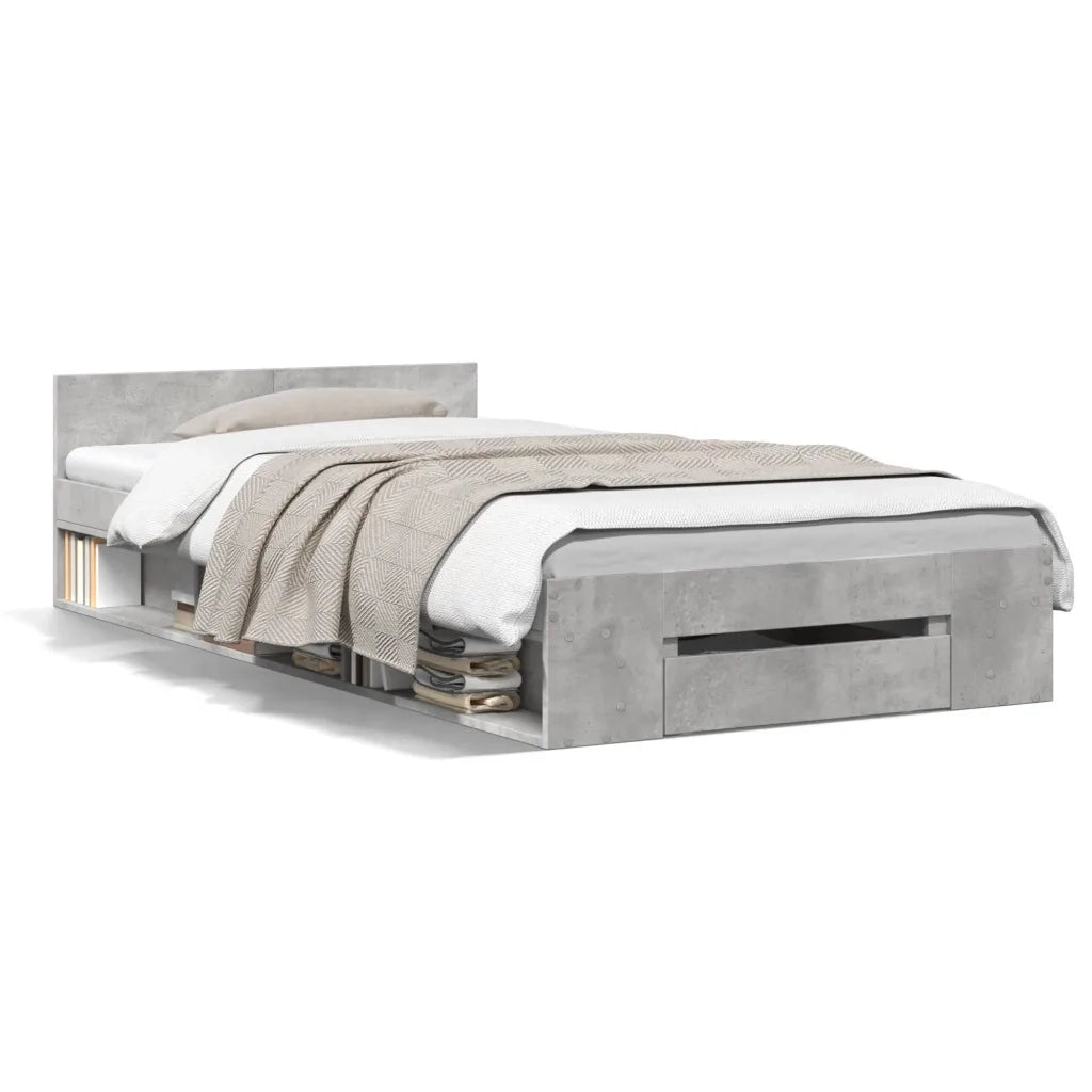 Letto singolo | Letto per adulti | Giroletto Cassetto Grigio Cemento 90x200 cm Legno Multistrato
