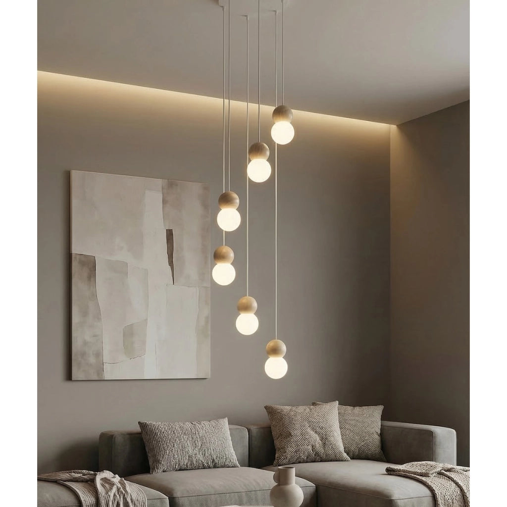 Lampada a sospensione LOOP in acciaio bianco e legno