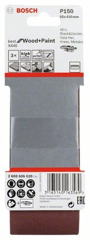 2608606020 - Set di nastri abrasivi da 3 pz. X440 65 x 410 mm, P150, BEST for LEGNO+VERNICE