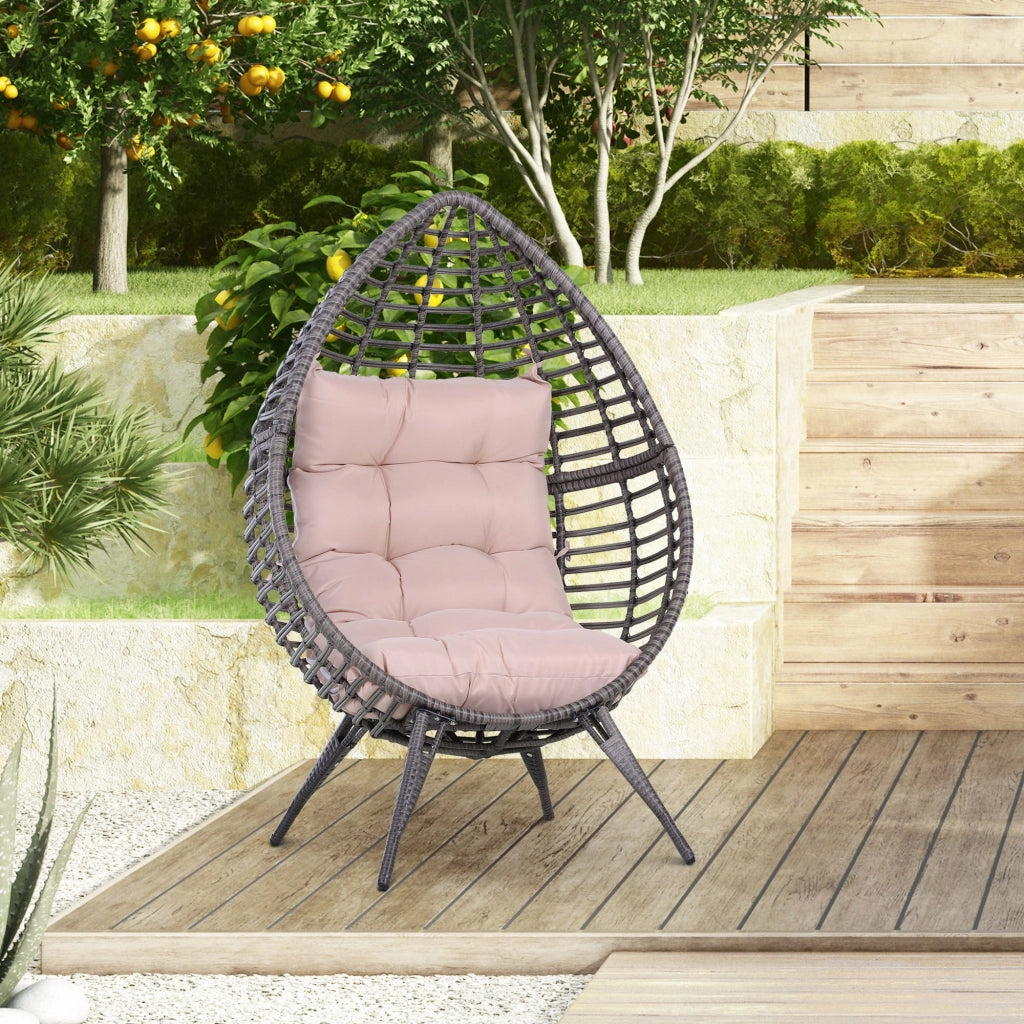 Poltrona da Giardino in Vimini 101x89x156 cm con Cuscino  Beige