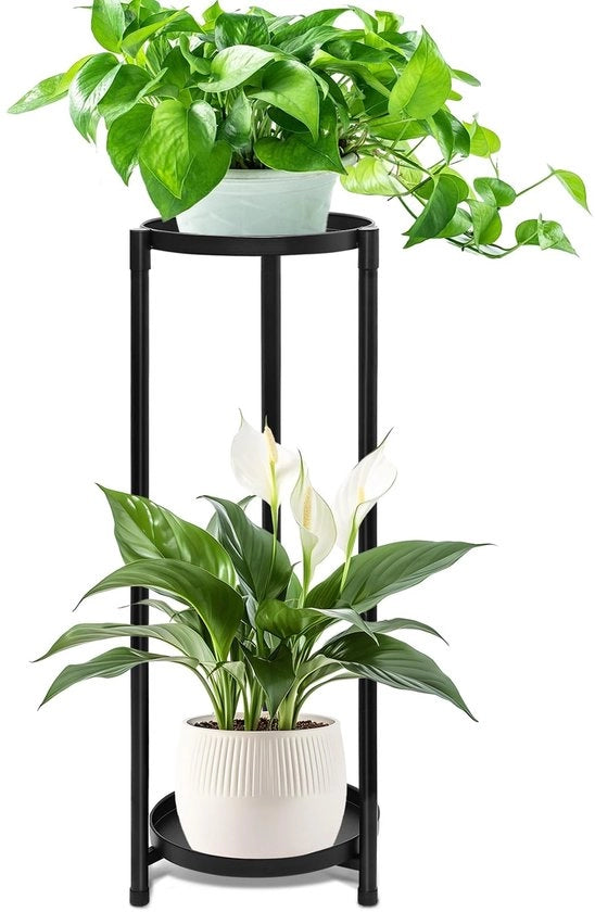 Standarizzatore per piante con 2 livelli - Piattaforma per piante in metallo nero - Standarizzatore per piante da interni - Display per piante per balcone - Ideale per piante e fiori - Design elegante - Standarizzatore per fiori