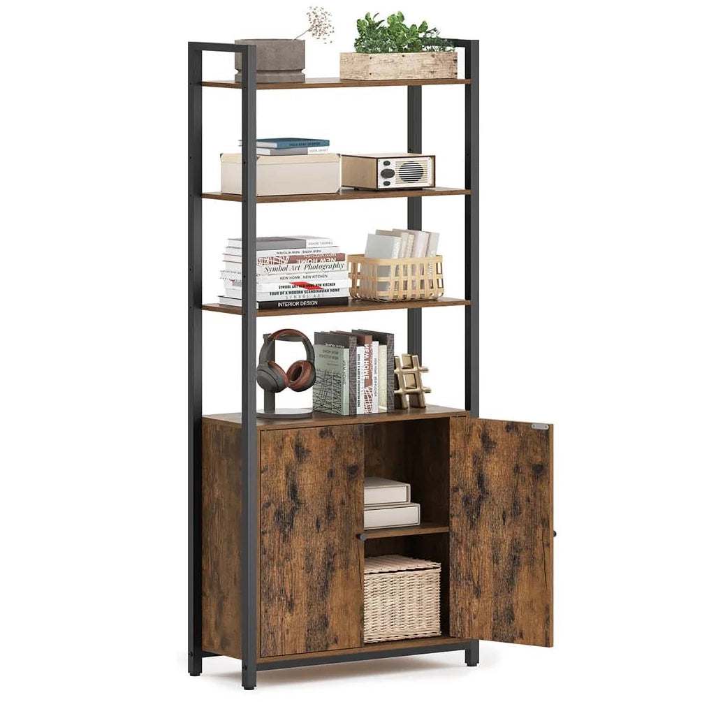 Libreria verticale a 6 ripiani con anta struttura in metallo ripiani regolabili 24 x 60 x 159,5 cm per soggiorno/camera da letto marrone 12_0004285