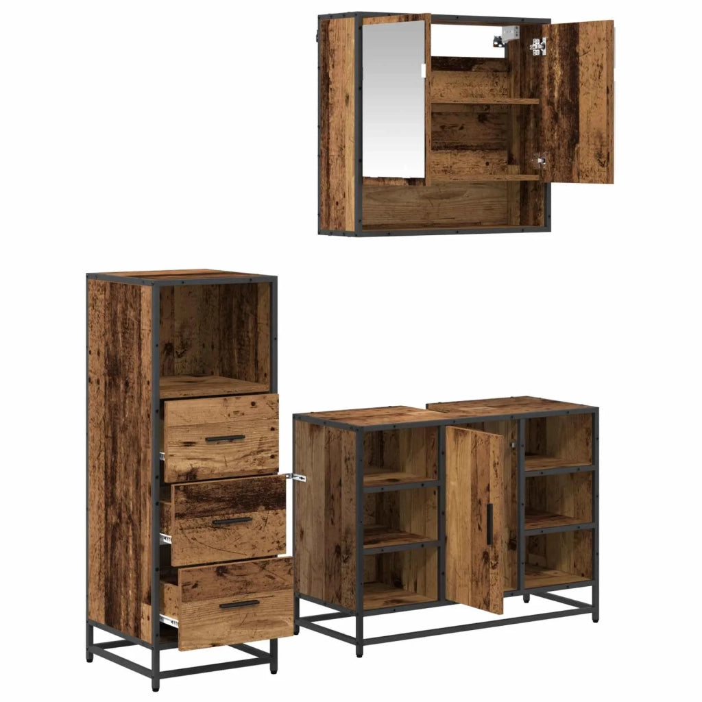 Set di mobili per il bagno con cassetto 3 pcs Legno vecchio 3402563
