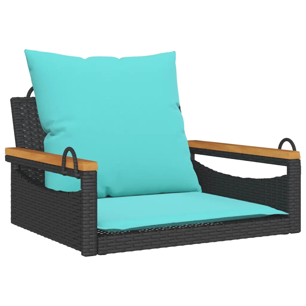 Panchina a Dondolo con Cuscini Nera 63x62x40 cm in Polyrattan