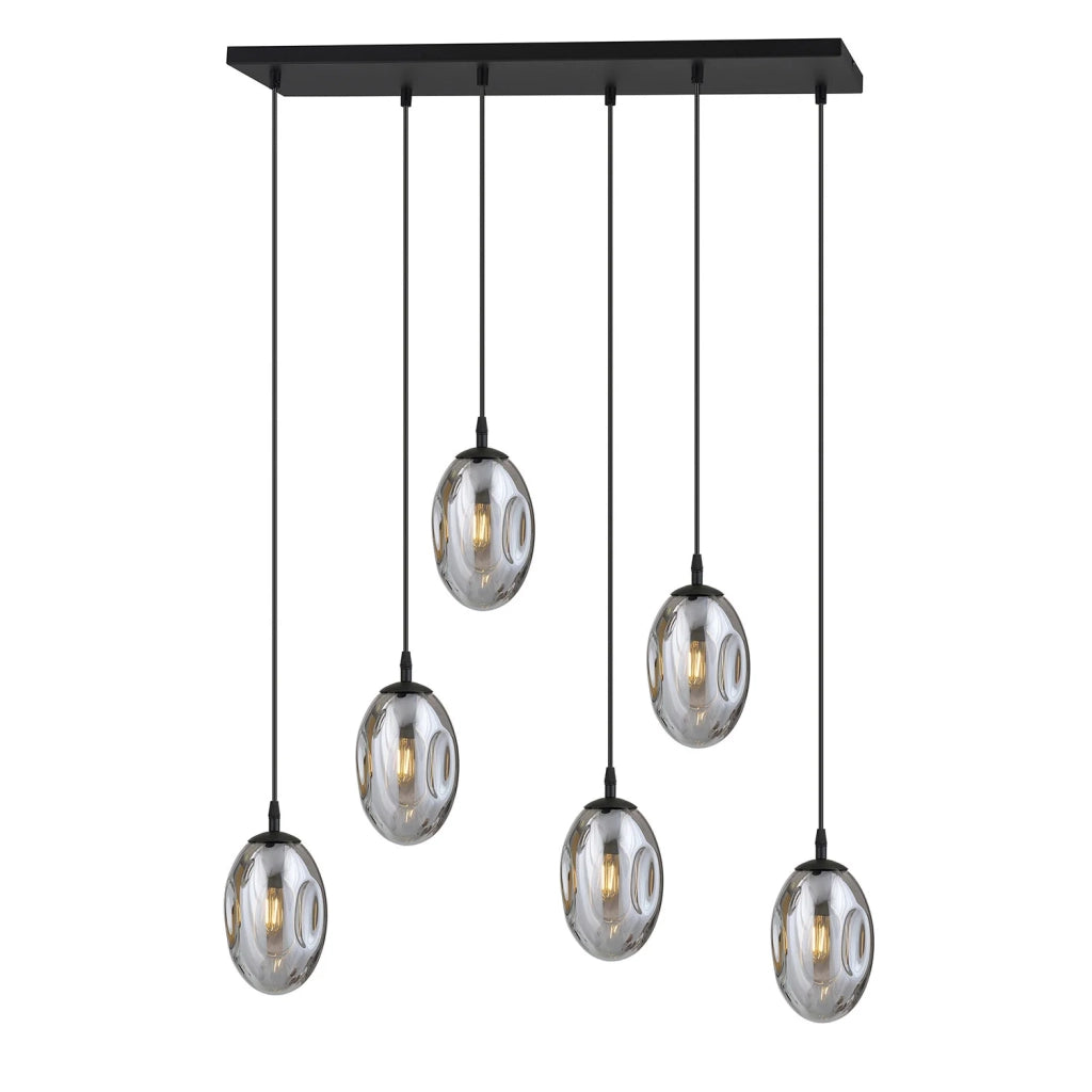 Sospensione Minimal 6 Luci Atalanta Acciaio Nero E Vetro Fumè
