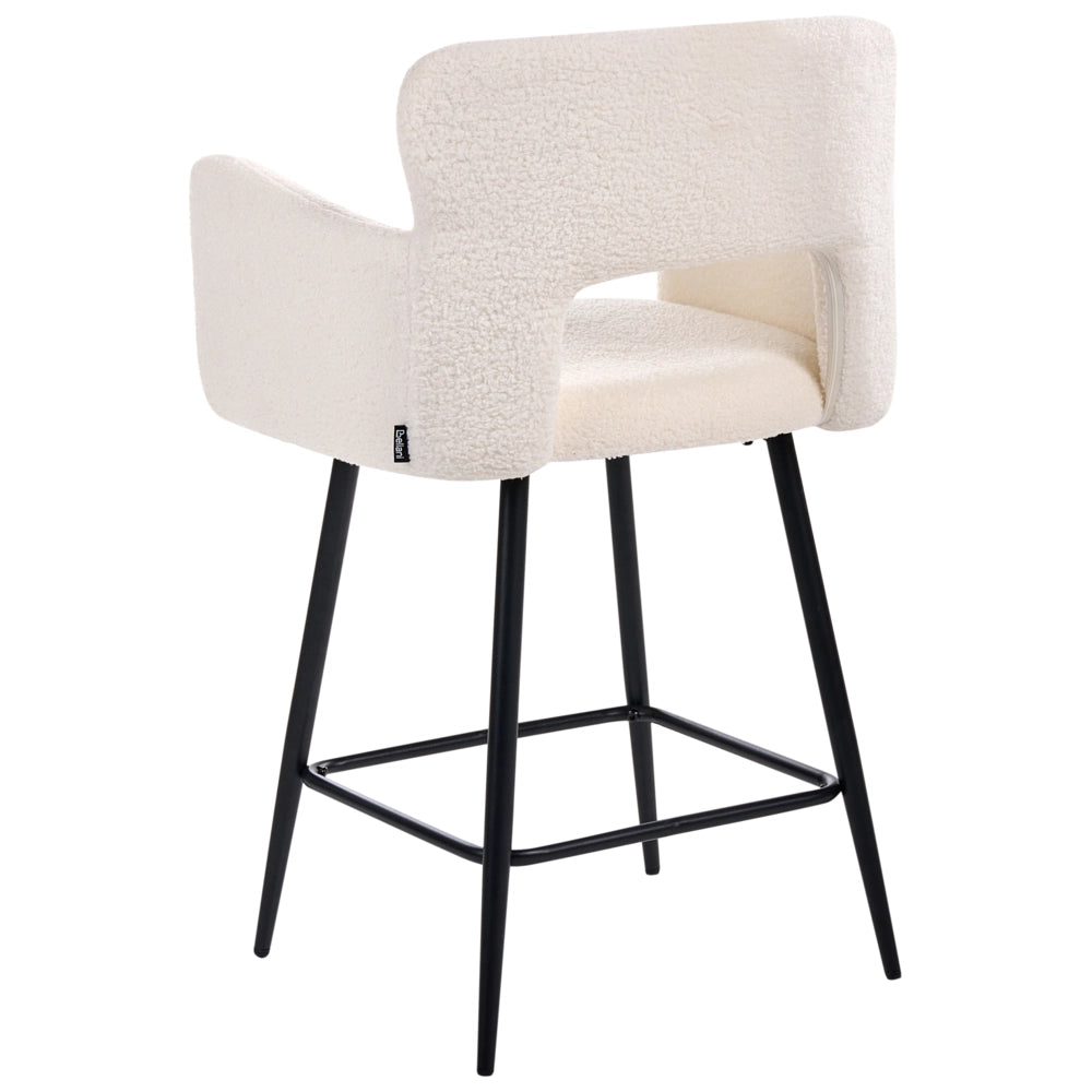 Set di 2 sgabelli da bar bouclé bianco sporco braccioli schienale intagliato gambe in metallo moderna industriale