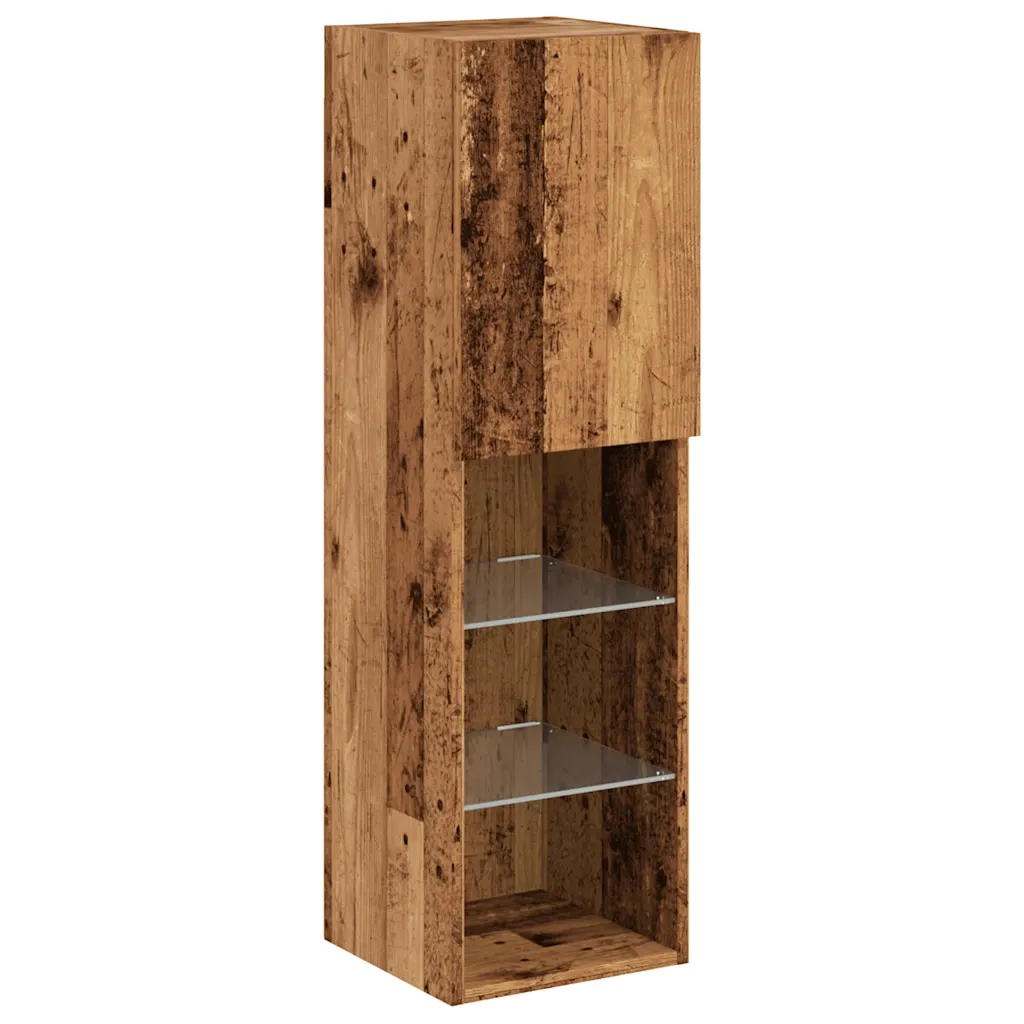 Mobili Porta TV con Luci LED 2 pz Legno Antico 30,5x30x102 cm 857677