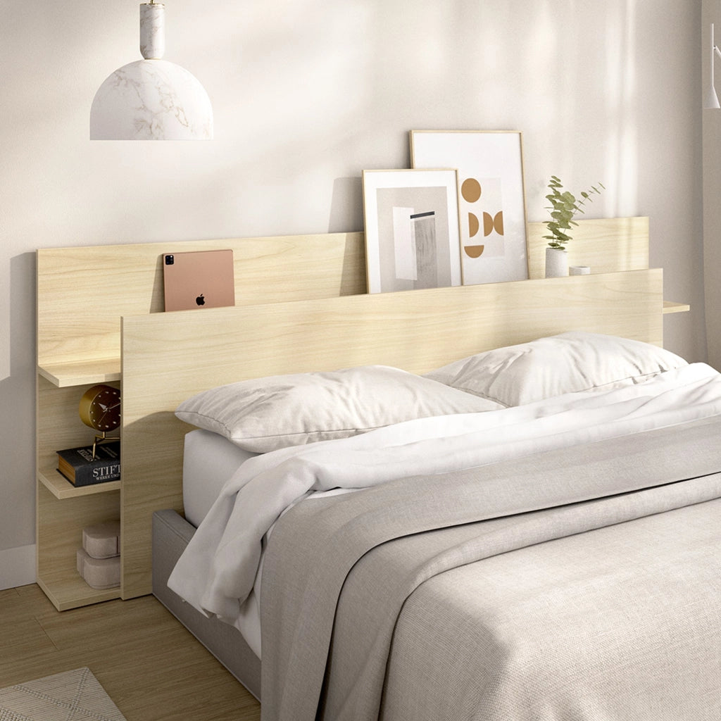 Socorro, Testiera Letto Vani Libreria, 19x181 cm Marrone Rovere