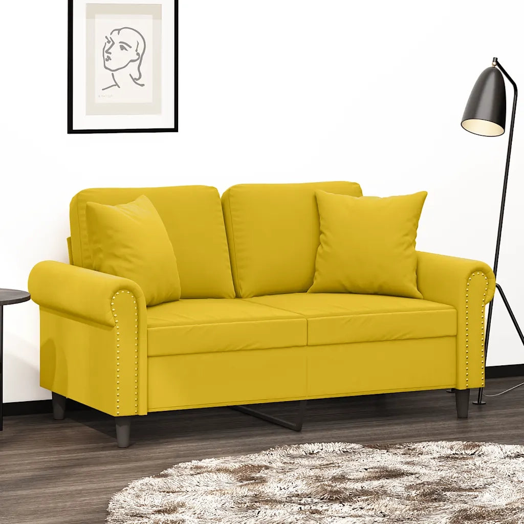 Divano a 2 Posti con Cuscini Giallo 120 cm in Vellutocod mxl 99142