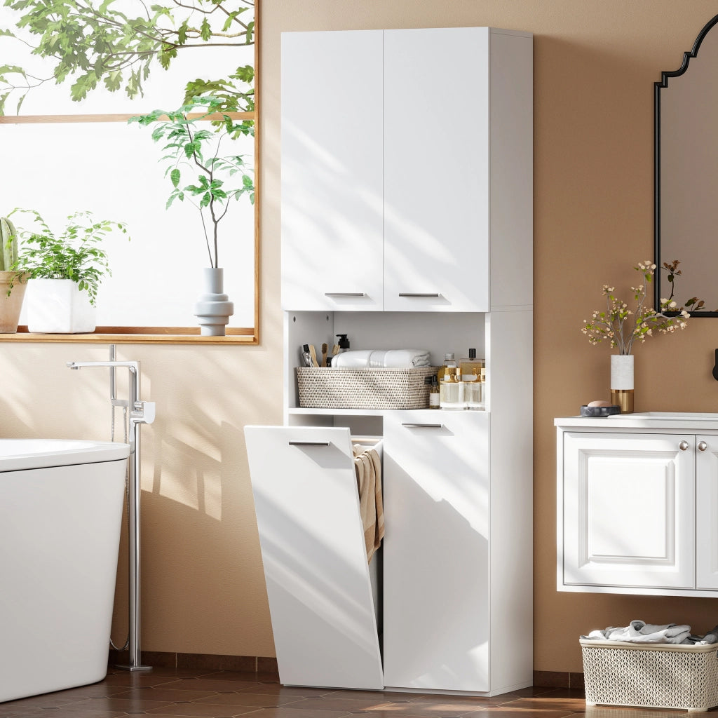 Mobile da Bagno con Cesto e Ripiano ¨C Zephmum ¨C Bianco Legno 60x30x174 cm