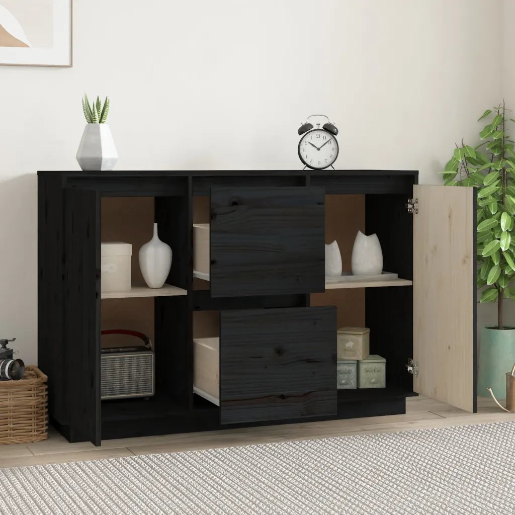 Credenza Nera 111x34x75 cm in Legno Massello di Pino 814313