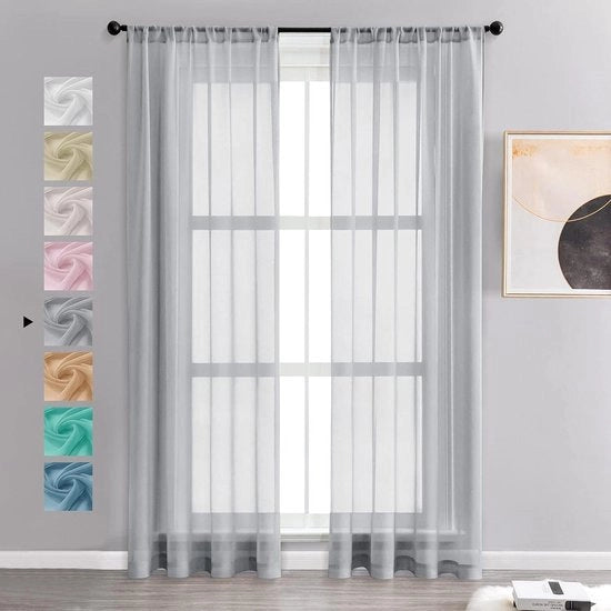 Voile per cortine semi-trasparenti corta stoffa grigia 245 x 140 cm per tenda woonkamer camera da letto camera per bambini set da 2