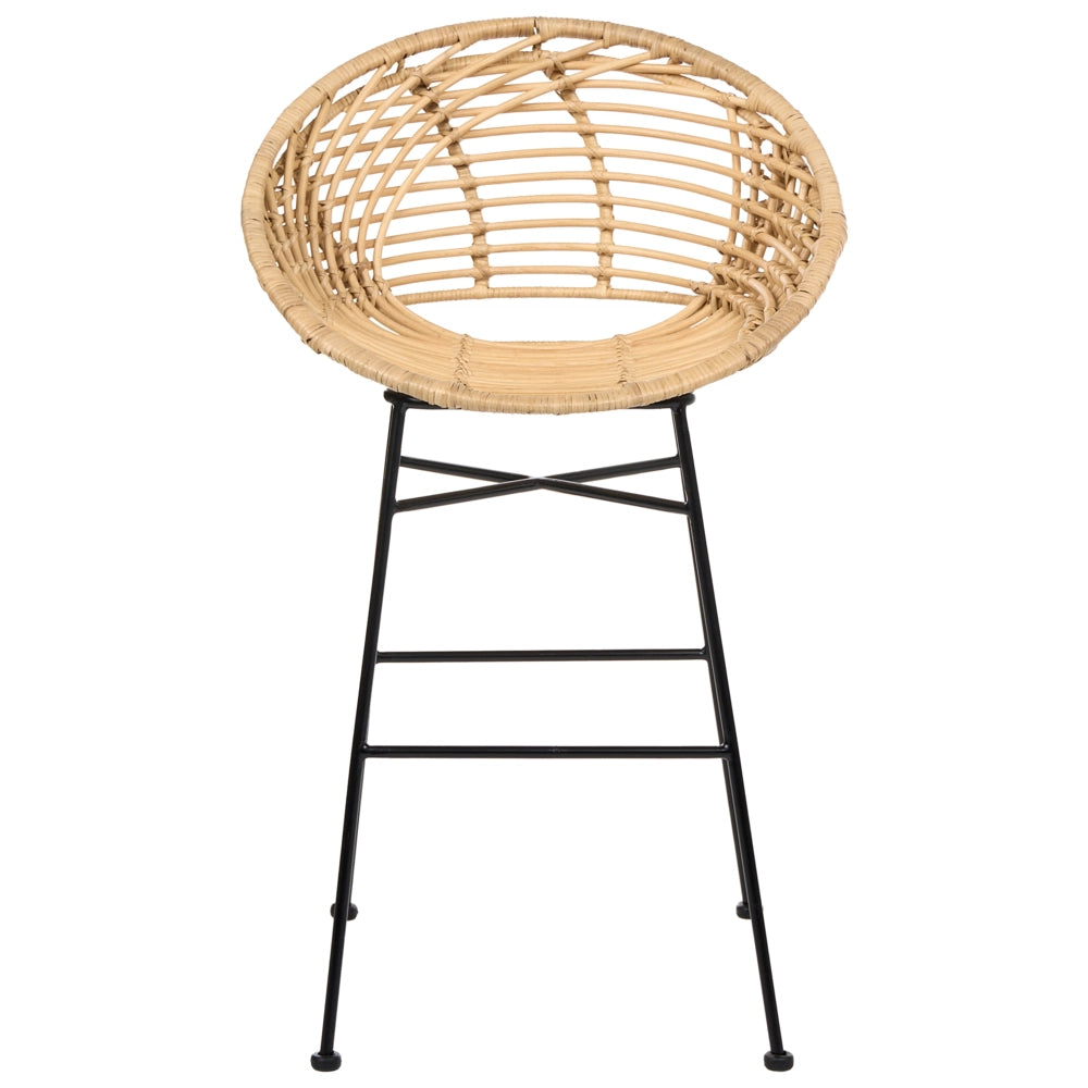 Set di 2 sedie da bar in rattan naturale con struttura in ferro, stile industriale e boho, per interni