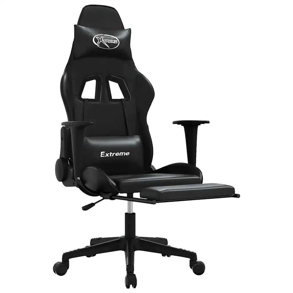 Sedia da Gaming con Massaggio e Poggiapiedi Nera in Similpelle 345465