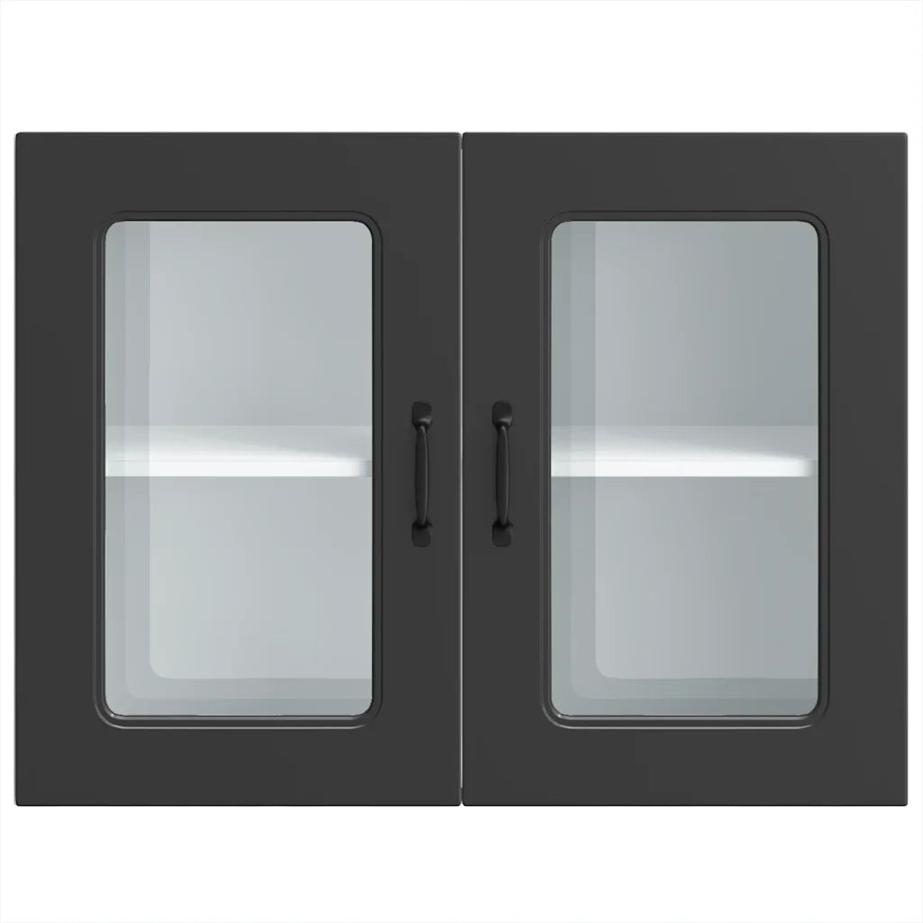 Pensile da Cucina | Mobile da Cucina con Porta in Vetro Kalmar Nero Truciolato