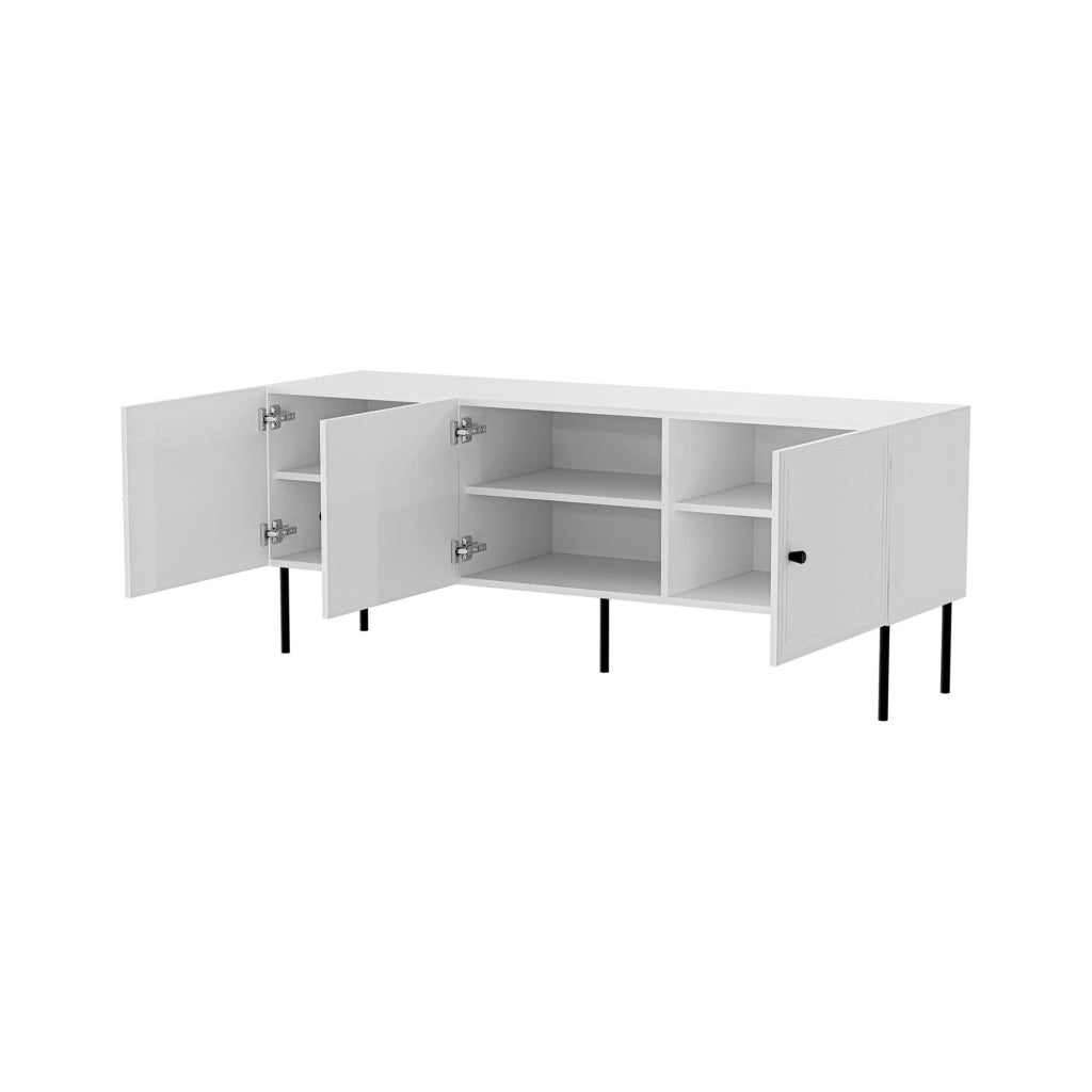 Mobile porta TV Sarzana, Madia da salotto con tre ante battenti, Rialzato da terra, 151x40 h60 cm, Bianco