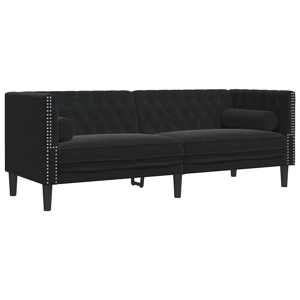 Divano | Divano da soggiorno | Sofa Chesterfield con Rinforzi 3 Posti Nero in Velluto