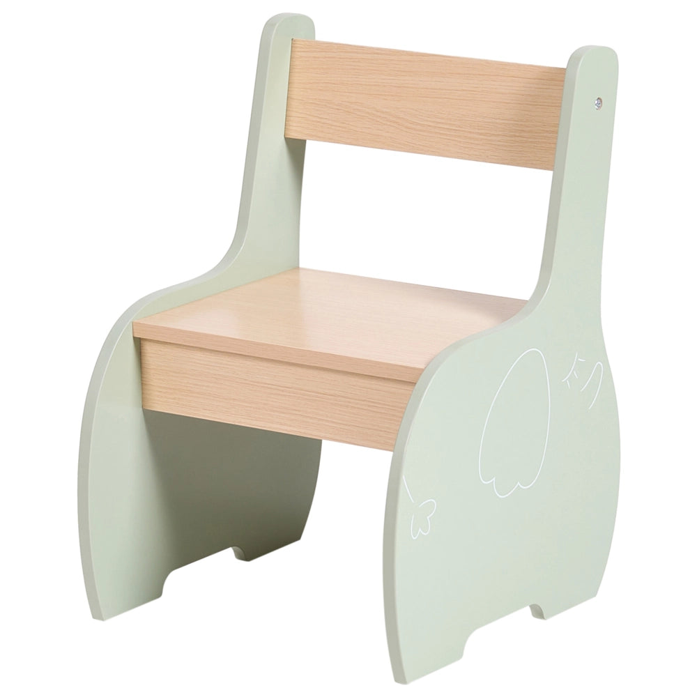 Elegante set per bambini da 2 posti con tavolo e sedie in MDF con contenitore, per la stanza dei bambini nei colori marrone chiaro e verde