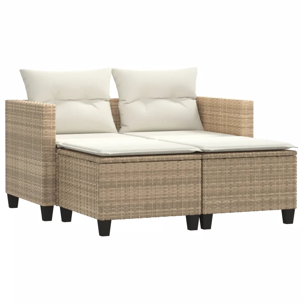 Divano da Giardino 2 Posti con Sgabelli-Sofa da Giardino-Divano da esterno Beige in Polyrattan 806885