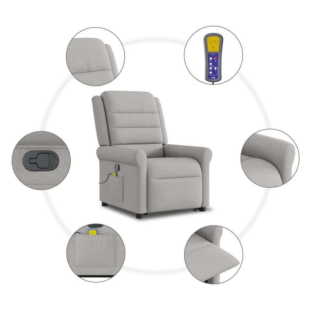 Poltrona Alzapersona Massaggi Reclinabile Grigio Nuvola Tessuto 3303333