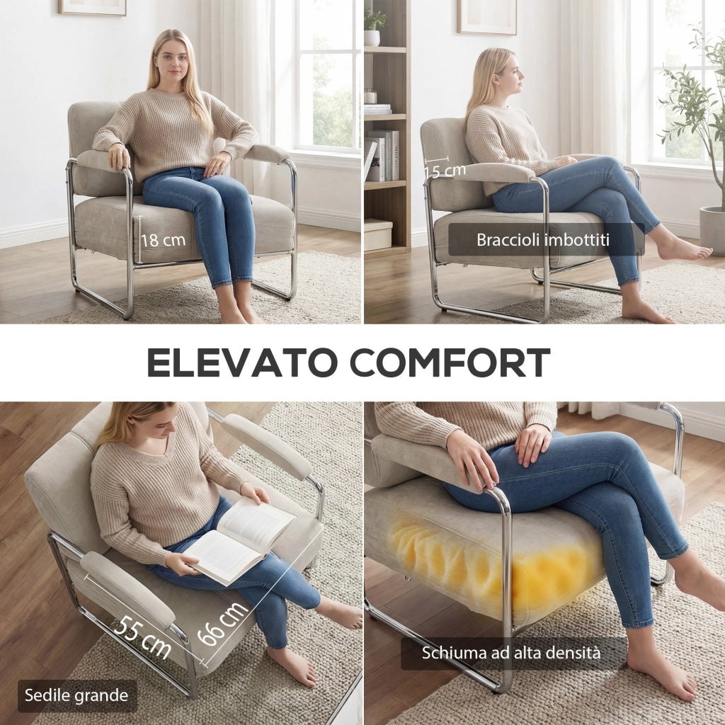 Poltrona Salotto e Poltroncina Camera da Letto in Ciniglia Morbida, Beige