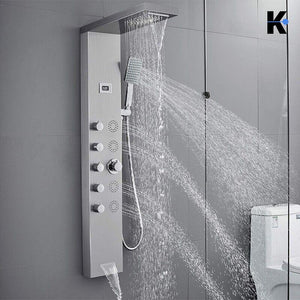 BERND | Pannello doccia premium a pioggia in acciaio inox | Sistema doccia massaggiante in argento spazzolato | Rubinetto miscelatore sistema