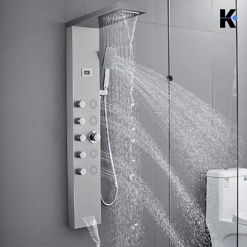 BERND | Pannello doccia premium a pioggia in acciaio inox | Sistema doccia massaggiante in argento spazzolato | Rubinetto miscelatore sistema