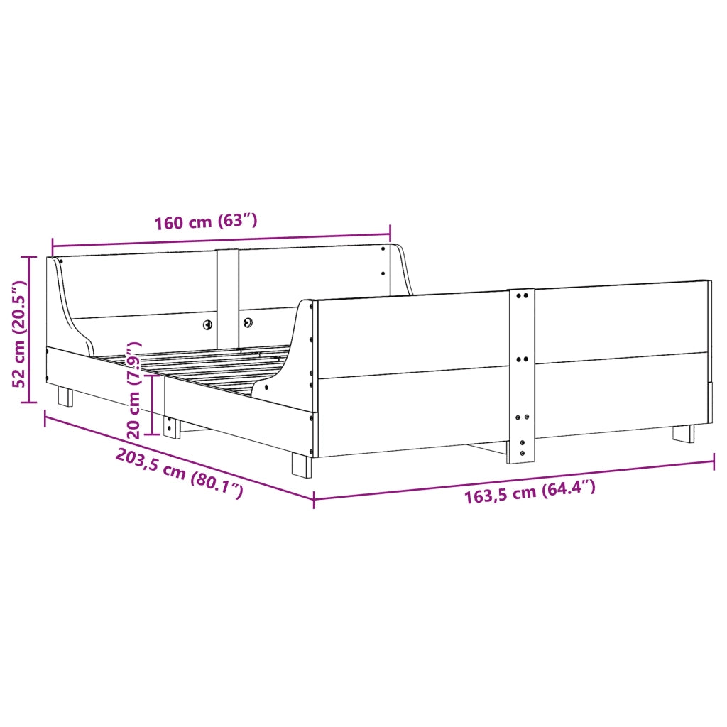 vidaXL Letto senza Materasso Bianco 160x200 cm Legno Massello di Pino