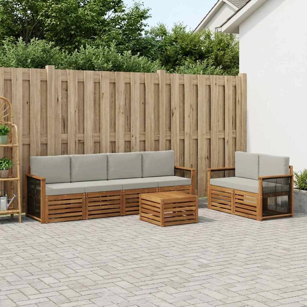 Set di divani da esterno 7 pz Naturale e Grigio Chiaro 3384052
