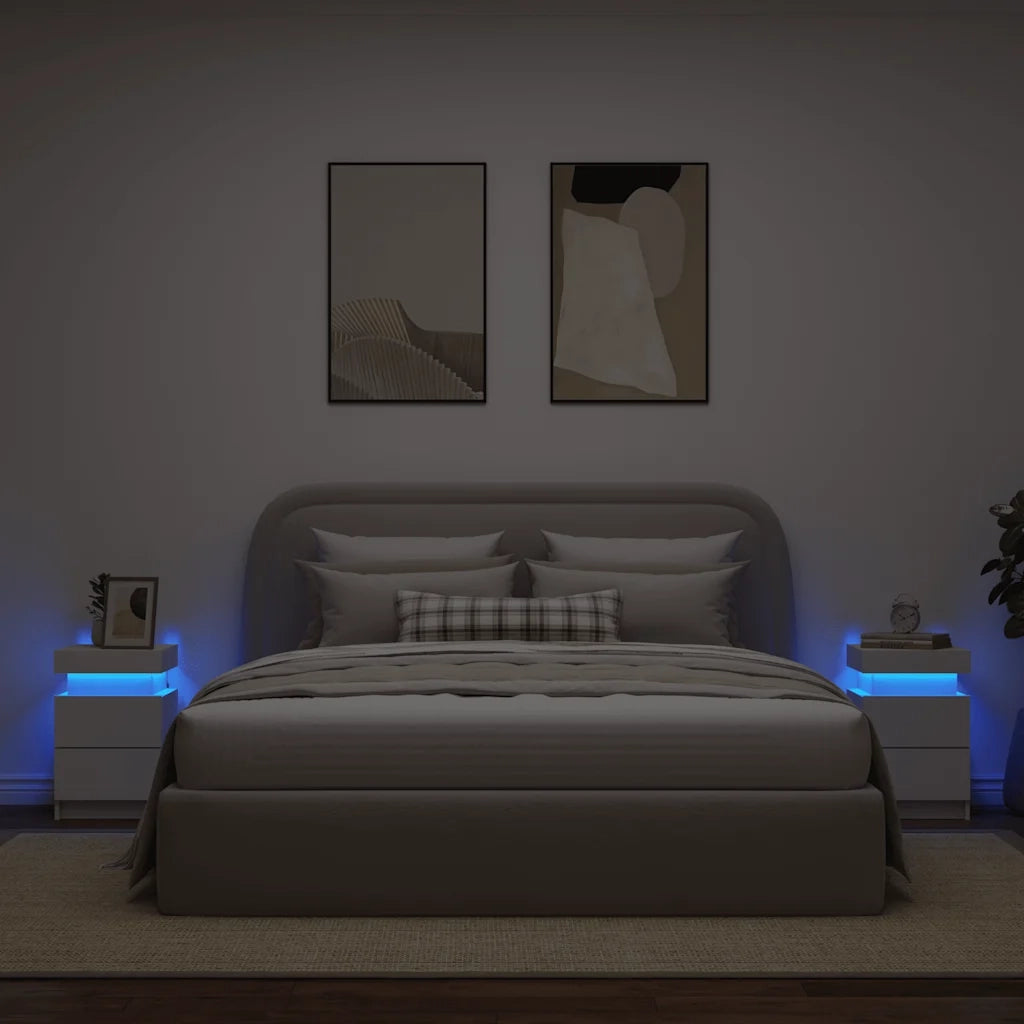 Comodini con Luci LED 2pz Bianchi 35x39x55 cm 836750