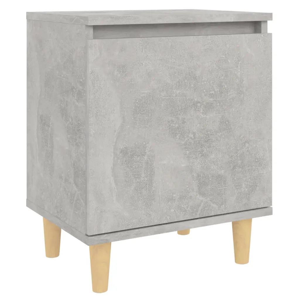 Comodino con Gambe in Legno Massello Grigio Cemento 40x30x50 cm 805823