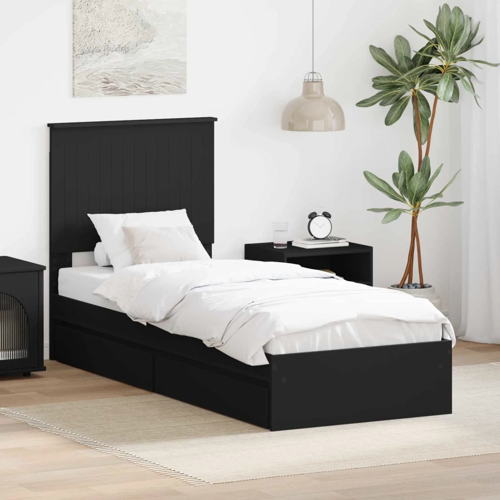 Letto con Contenitore Nero 75 x 190 cm Legno multistrato